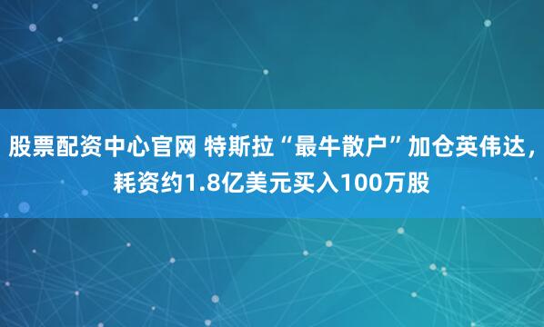 股票配资中心官网 特斯拉“最牛散户”加仓英伟达，耗资约1.8亿美元买入100万股